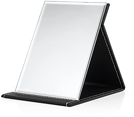 Her Kindness Miroir de Poche Miroir de Maquillage Pliable,Miroir à Maquillage Portable avec Housse Rembourrée en Cuir PU Noir,pour Coiffeuse,Bureau,Voyage