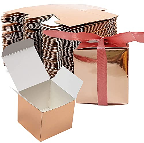 Süßigkeiten Schachtel Hochzeit, 50 Pcs Geschenkbox mit Band, Geschenkschachtel Quadratisch, Pralinen Box Hochzeit Rosegold, Geschenk Kasten für Hochzeit Geburtstag Taufe Party Kommunion, 5,5*5,5*5,5cm