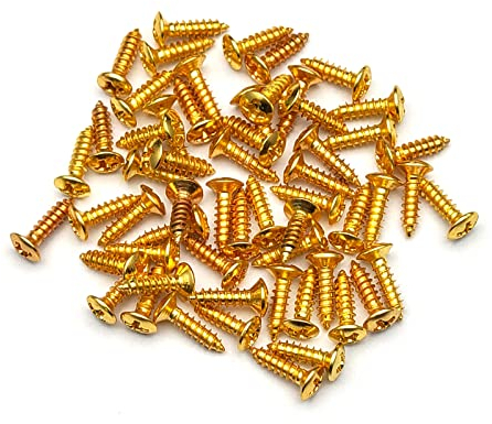 MAXCHEER Schlagbrettschrauben für Gitarre und Bass, 100 Stück, für Strat & Tele (goldfarben, 100 Stück)