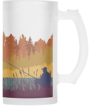 M & G Mustard & Gray Frosted Beer Stein 450ml Freezer Beer Glass, Frosted Glass Tankard for Ice Cold Drinks, Beer Mug for Lager, Ale, Stout (Coarse Fishing)