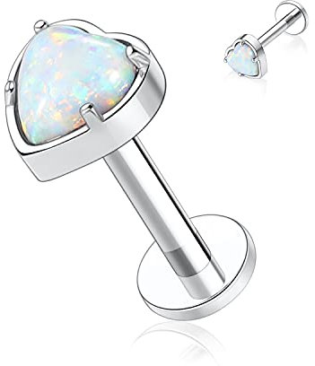 AROWRO 16G Labret Ohrstecker Lippenringe Herz Opal Labret Schmuck G23 Titan Helix Knorpel Tragus Ohrringe Medusa Ring Lippenpiercing Monroe Schmuck 10mm Ohrstecker Silber Innengewinde