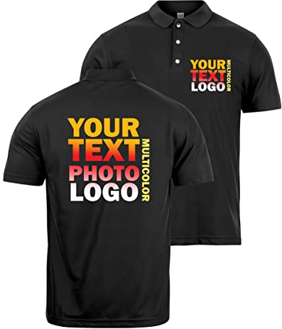 lepni.me Premium Benutzerdefinierte Polo Shirts mit Ihrem Firmenlogo Personalisierte Vorder-und Rückseite Druck für Unternehmen Berufskleidung Uniform Golfliebhaber (L Schwarz Mehrfarben)