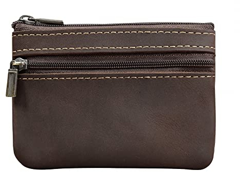 DONGKER Petit Porte-Monnaie en Cuir,Mini Porte Monnaie Cuir,Fait à la Main Vintage avec Porte-clés pour Homme et Femme