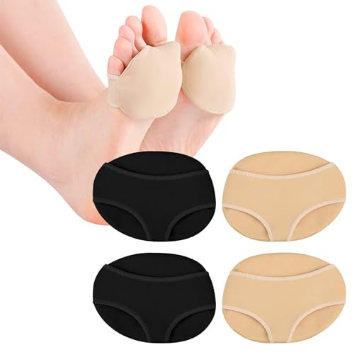 2 Paar Metatarsal Fußpolster - Vorfuß Pads Weiche Fußballen-kissen - Mittelfußpolster Aus Stoff - Vorderfuß Pads (2 Schwarz, 2 Hautfarben)