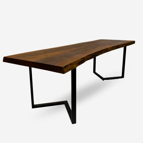 designs4yourhome Esstisch 260x70cm, echte Baumkante, massiver Holztisch aus Nussbaum, Schwarze Metallbeine, Baumkantentisch, Esstisch München