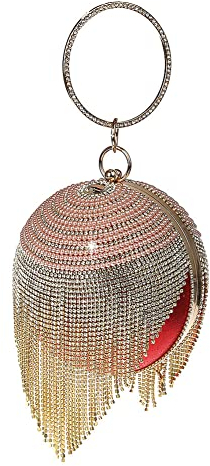 Damen Clutch mit rundem Ball und Kristallen,Clutch-Geldbörsen für, Abendparty, runde Kugel, Kristall-Quaste, Dame, Party, Hochzeit, Schultertasche