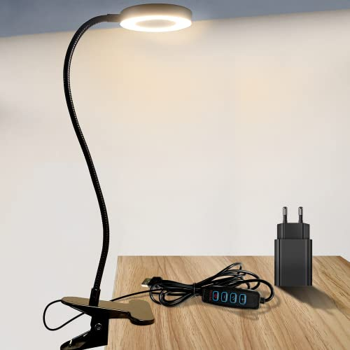 ZEYACHAN Lámpara de Escritorio,Lámpara de Lectura con Cargador USB,3 Modos de Luz y 10 Niveles de Regulación,Botón Inteligente,Lámpara USB para Leer y Trabajar,Brazo de Luz Giratorio de 360 Grados