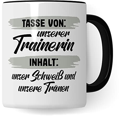Trainerin Tasse Geschenk Kaffe-Becher Geschenkidee für Mannschaft Tasse mit Spruch lustig Sporttrainerin Fußball Sport Fußballtrainerin Kaffeetasse Saisonabschluss Weihnachtsfeier (Weiß/Schwarz)