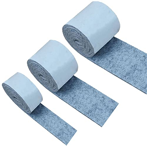 Filzgleiter Selbstklebend, 3 Rollen Selbstklebendes Filz für Möbel (100cm * 3cm + 100cm * 5cm + 100cm * 10cm) Schneiden Sie jede Form, Stark Klebendes Gleitmatten Band, für Stühle, Bodenschutz, Grau