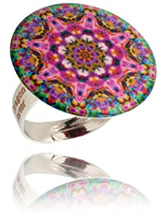 Boho Groß Mandala Design Runde Statement Ringe Einstellbar Schmuck für Damen (Stil 23 - Dunkelrosa)