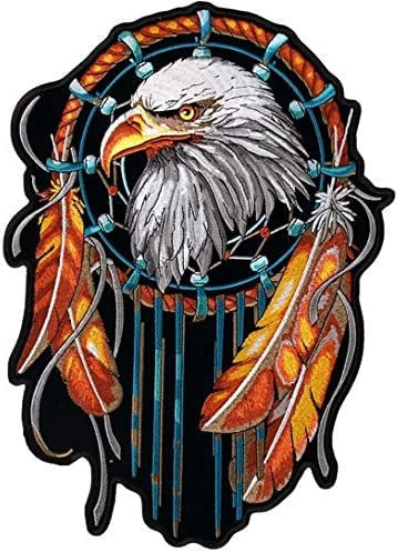 SUMA SHOP Patch biker, toppa Termoadesiva, Aquila Cattura Sogni Piuma Grande Formato per Motociclista da Ricamo su Pilot Motorcycle, per Gilet da Moto, Iron-On per Decorare il tuo Abbigliamento