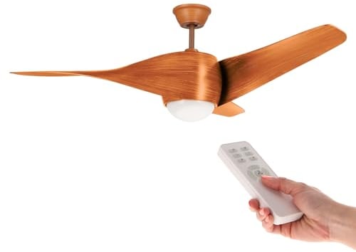 M mimotec - Ventilateur de Plafond Led Fanton en Bois avec Lumière et Télécommande, Faible Consommation, moteur DC, 8 vitesses, Silencieux, 3 Pales, mode hiver-été, LM8081