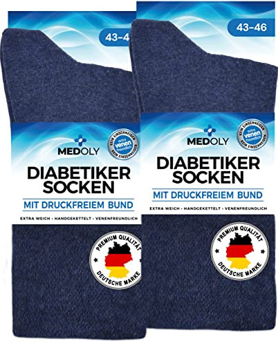 MEDOLY Diabetikersocken (6 Paar) ohne Gummibund, mit 97% Baumwolle, für Damen & Herren - Socken ohne störende Naht, Diabetiker Socken ohne Bund
