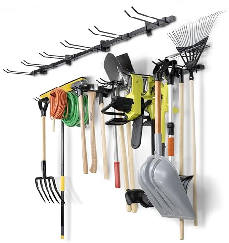 GoSports Organizer da Parete Garage, scaffale Regolabile per Attrezzi da Giardino e Negozio, Ganci protettivi Rivestiti in Gomma in Acciaio Verniciato a Polvere, Nero