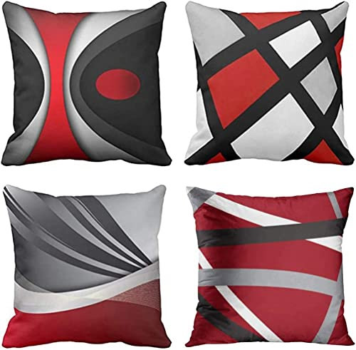 Ruedong Kissenbezug 40x40 4er Set Rote Schwarze Streifen Kissenhülle Dekokissen Kissenbezüge Couchkissen Deko Sofakissen Wohnzimmer Zierkissen für Stuhl Bett Garten Schlafzimmer
