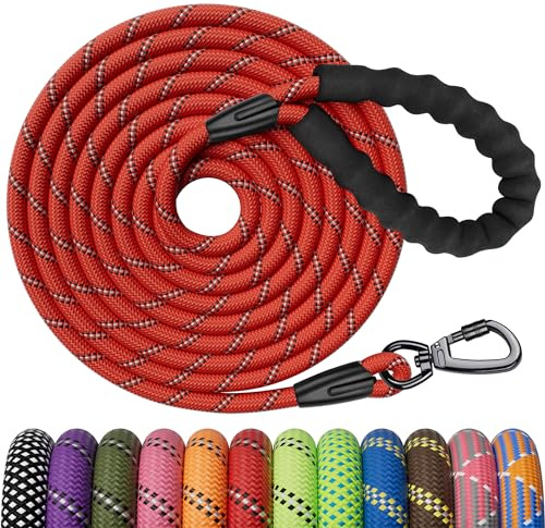 Kdsvakd Rope Dog Lead, Strong Dog Lead With Swivel Lockable Hook And Soft Padded Handle, Durable Dog Leash For Puppy, Small, Medium, Large Dog Camping Walking (Red, 50ft)