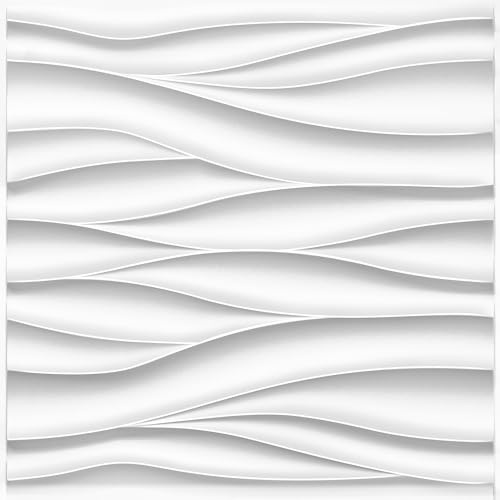 STICKGOO Lot de 12 panneaux muraux 3D ondulés pour décoration murale d'intérieur, panneaux muraux 3D à peindre pour salon, chambre à coucher, blanc