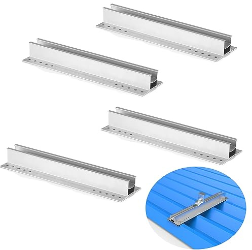 Warmfay Solarpanel Halterung Kit 30cm, Solarmodul Alu Befestigungssystem Trapezblech Photovoltaik 4 Stück Befestigungsschiene, PV Trapezblech Befestigung Einfache Führungsschienen