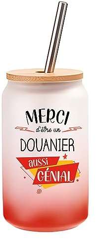 Planetee Verre Cocktail Merci Douanier Génial | Idée Cadeau Verre à Eau avec Paille