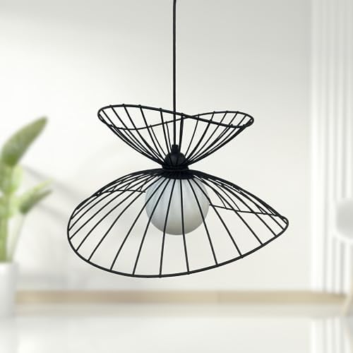 bamyum Vertigo Lampe 100% Metall Hängelampe Schwarz Ø50 cm 1 flammig, Küchenlampe Hängend Schwarz, Lampenschirm Pendelleuchte Esstisch Wohnzimmer