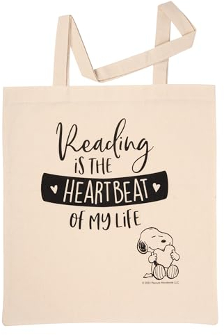 United Labels The Peanuts Snoopy Stoffbeutel - Reading is the heartbeat of my life Jutebeutel Tragetasche Baumwolltasche Beige Naturfarben