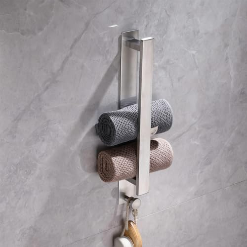 Porte Serviette Mural, Porte Serviette sans Perçage, Barre Autocollante en Acier Inoxydable pour Essuie-Mains, Salle de Bain et Cuisine, Montage Rapide, Argenté, 40 cm