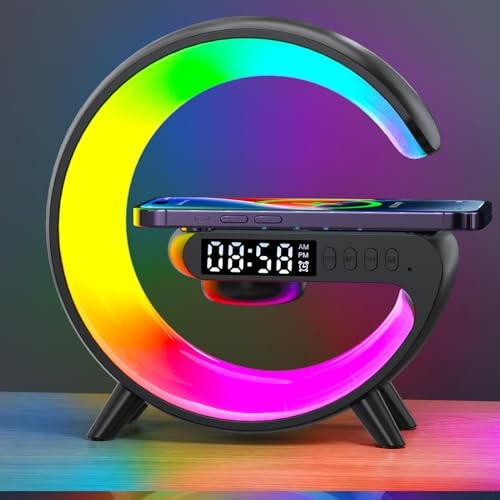 G Lamp 4-in-1 Alarm Clock, Speaker & Wireless Charger 15W RGB Color Changing Smart Lamp for Bedroom, Birthday Gifts