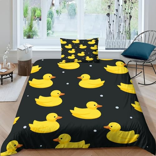 Gelbe Ente Bettwäsche 3D Druck Mikrofaser Bettbezug Mit Kissenbezug, Jungen Teens Bettwäsche Set Kinder Erwachsene, Weich Haltbar Atmungsaktive 2 Teilig Single(135x200cm)