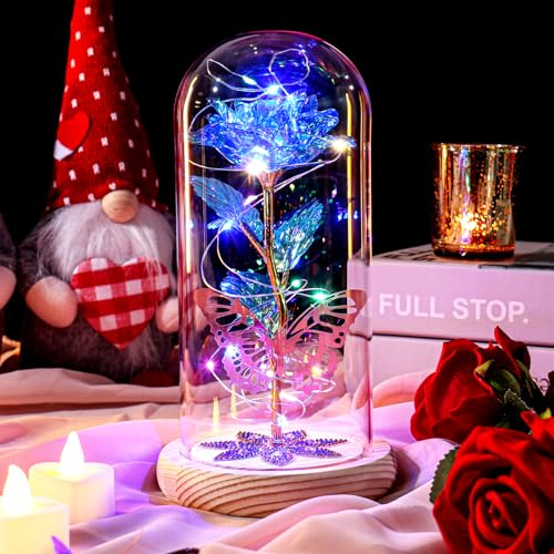 Beferr Birthday Gifts for Women Galaxy Colorful Rose Crystal Flowers Gift for Women Eternal Flowers Mothers Day Rose Gifts for Mum Grandma Girlfriend Nana Mothers Day Light Up Flower Gift