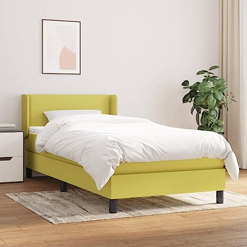 MNISDFL Bett kopfteil Bodenbett Schlafzimmer möbelEinzelbett Boxspringbett mit Matratze Grün 100x200 cm Stoff