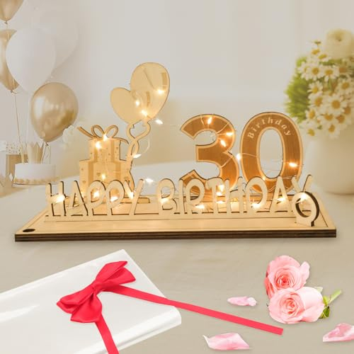 Seutgjie 30 Geburtstag Deko für Mann Frau Geldgeschenke mit LED Lichterkette Fliege und Geschenkpapier Holz Schild Gästebuch 30 Jahre Hochzeitstag Jubiläum Tischdeko