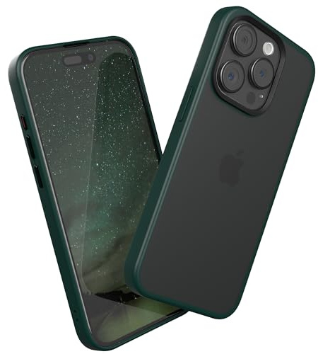 EAZY CASE - Hybrid Outdoor Case kompatibel mit iPhone 15 Pro Handyhülle für iPhone 15 Pro Hülle als Fallschutz schlanke Schutzhülle stoßfestes Cover in Matt Transparent/Nacht Grün