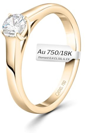 EDELIND Verlobungsring 750 Gelbgold GIA Zertifiziert 0,40 Ct Solitär Diamantring Ø 56 mm Goldring für Damen mit Diamanten Brillanten mit Schmuck Geschenkbox