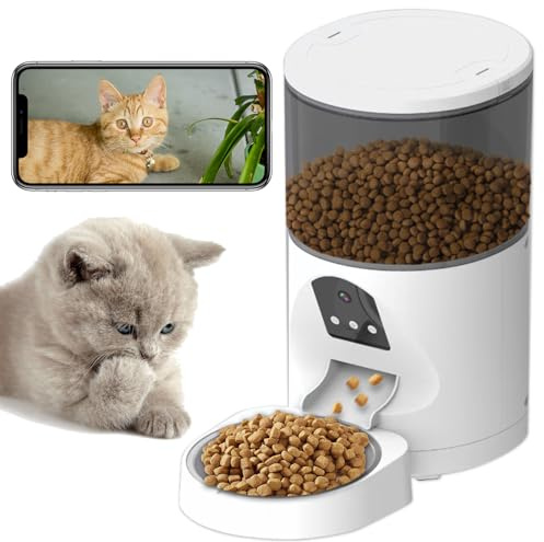 ANTELA Distributeur Croquettes Chat Chein Automatique 6L avec Caméra 3MP, 2.4G WiFi Contrôle APP, Audio Bidirectionnel, Vision Nocturne, Détection de Mouvement