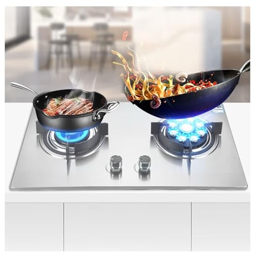 BZJPRFC Portable Gas Stove 2 Burners, 4.5/5.2KW Nine Chamber Large Flame, Tempered Glass Ignition Camping Dual Burner LPG/Natural Gas (Size : NG)