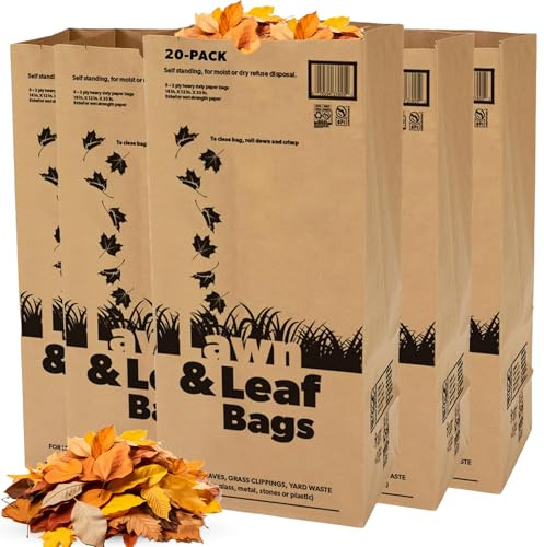 Duro 50# Large 30 Gallon Lawn and Leaf Bags, 2-Ply Brown Paper Yard Waste Bags for Home and Garden Refuse - Pack of 20
