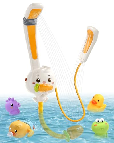 CUTE STONE Badespielzeug mit 2 Duschköpfen, Elektrisches Badewannen-Wasser Spritzspielzeug mit Wiederaufladbarer Batterie, Schwimmende Spritzentiere, Ente, Angelspiele Poolspielzeug für Kinder