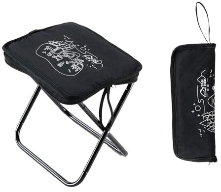 Petit tabouret pliable portable, tabouret de camping, chaise de pêche, mini tabouret de camping, repose-pieds pliable léger pour camping, pêche, pique-nique, voyage, avec sac de transport (noir)