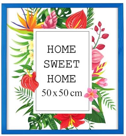 MG Design Blau Bilderrahmen 50 x 50 cm – Aus echtem Holz mit Acrylglas, zum Aufhängen & Aufstellen, für Fotos, Poster & Puzzle