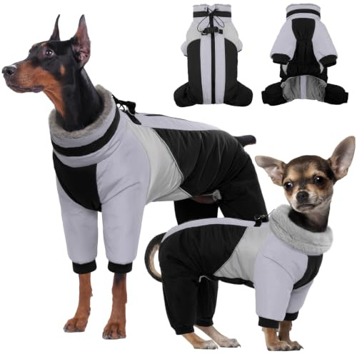Kuoser Wasserdichter Hundemantel für Kleine Hunde - Wärmer Winterhundemantel mit Geschirr und Reflektierenden Details in Schwarz M