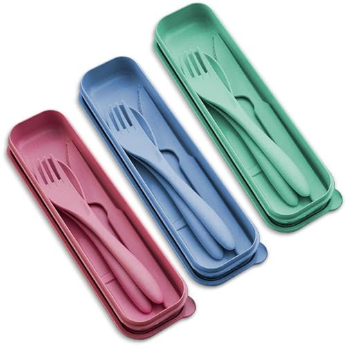 BRITECO 3 Sets Portable Reusable Cutlery Set with Case - Eco-Friendly Travel Utensils for Camping, Office, and School