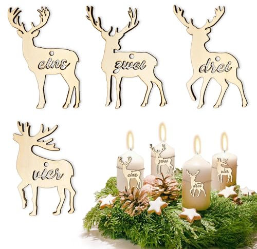 Adventskranz Zahlen 1 2 3 4 für Kerzen & Kerzenhalter, Zahlen Adventskranz Holz Deko Weihnachten Kerzenanhanger, für Adventskerzen Deko Weihnachtsbaum Deko