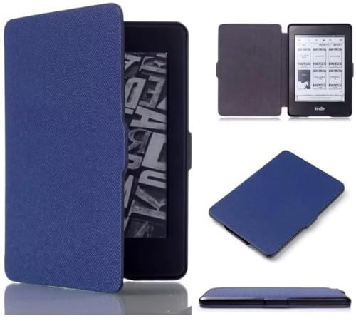 MOKASE Custodia Compatibile con 6 Kindle Paperwhite 5a/6a/7a Generazione (2012,2013,2015,2016), Modello: EY21 / DP75SDI, Custodia Pelle Sintetica con Automatica Sveglia/Sonno, Darkblue