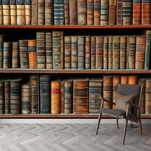 Photo Wallpaper Old Books Wall Mural Ancient Bookshelf Photo Mural- 300 x 210 cm Wall Mural- for Living Room Bedroom Tv Background Home Decoration