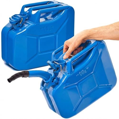 BW® Benzinkanister Metall 2x 10 Liter mit Ausgießer - Kraftstoffkanister Blau - RAL 5005 - TÜV-geprüft und UN-Zulassung - 0,9mm Stahl nach DIN 7274 - Made in Europe