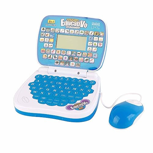 Lernmaschine für Kinder, Englisch, Spanisch, Musikfunktion, Interaktiver Lern-Laptop für Kinder (Blau)