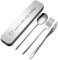 Camping Utensil Set with Text Reusable Flatware Camping Utensil Set Custom Portable Cutlery Set with Name Gifts for Outdoor Travel Picnic Office School Lunch Box (Silver - Stainless Steel)