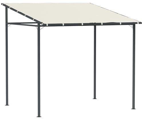 Outsunny 2.4 x 2.4 m Wall Mounted Pergola Gazebo with PA Coating Fabric and Metal Frame, UPF30+, Lean to Garden Gazebo, Wind Resistant Outdoor Sun Shade Shelter for Garden, Deck, Cream White