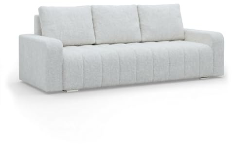 Mebligo - Sofa mit Schlaffunktion und Bettkasten 227 cm Breit Abrielle, 3 Sitzer Sofa, Schlafsofa mit Bonell Federkern, Ausziehbares Couch, Schlafcouch Wohnzimmer - Grau