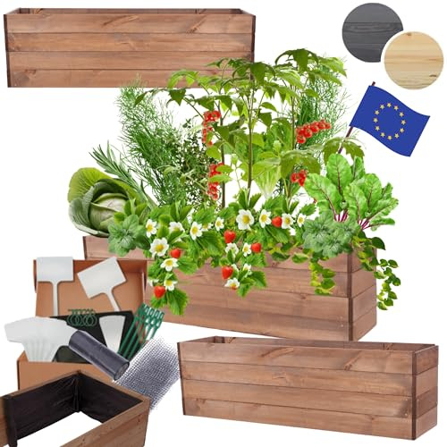 MODO24 Hochbeet Holz, Blumenkasten, Gartenbeet, 36x120x30 cm, Braun | Robuster Pflanzkübel & Blumenbeet für Garten, Terrasse & Balkon, Hochbeet für Gemüsegarten, Naturholz Holzbeet Anzuchtbeet